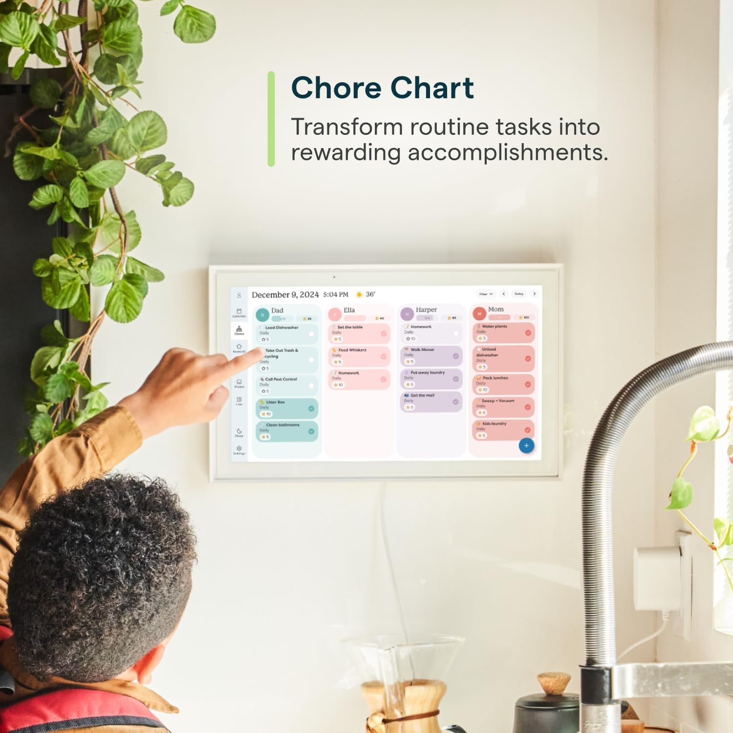 Calendar: 15-Inch Wall Planner Digital Calendar & Chore Chart, Smart Touchscreen Interactive Display for Family Schedules – Wall Mount Included, Great for Organizing Your 2026 Calendar