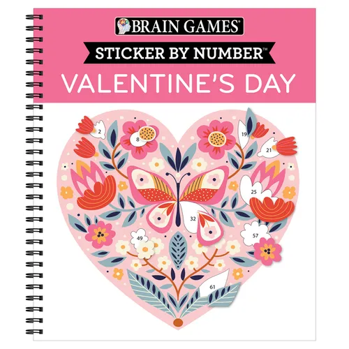 Brain Games - Sticker by Number: Valentine's Day 10 Heartwarming Designs No Mess Art Activity Book Gift for Kids, Teens & Adults Perforated Pages, Spi
