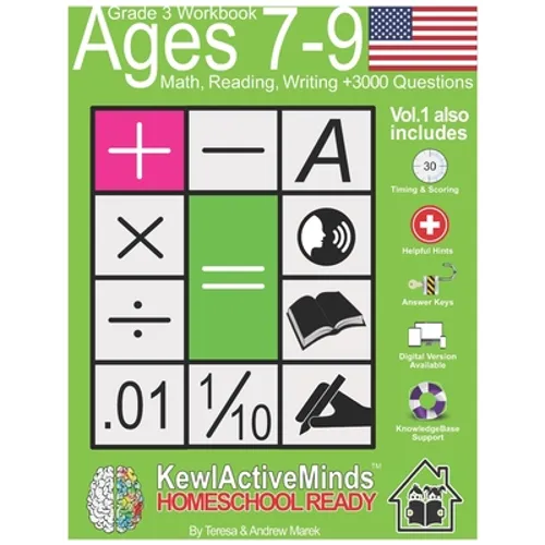 Grade 3, Ages 7-9 Math, Reading, Writing Practice Workbook - Vol1, 3000 Questions: American Content with Answer Keys, Timing and Scoring, Helpful Hint