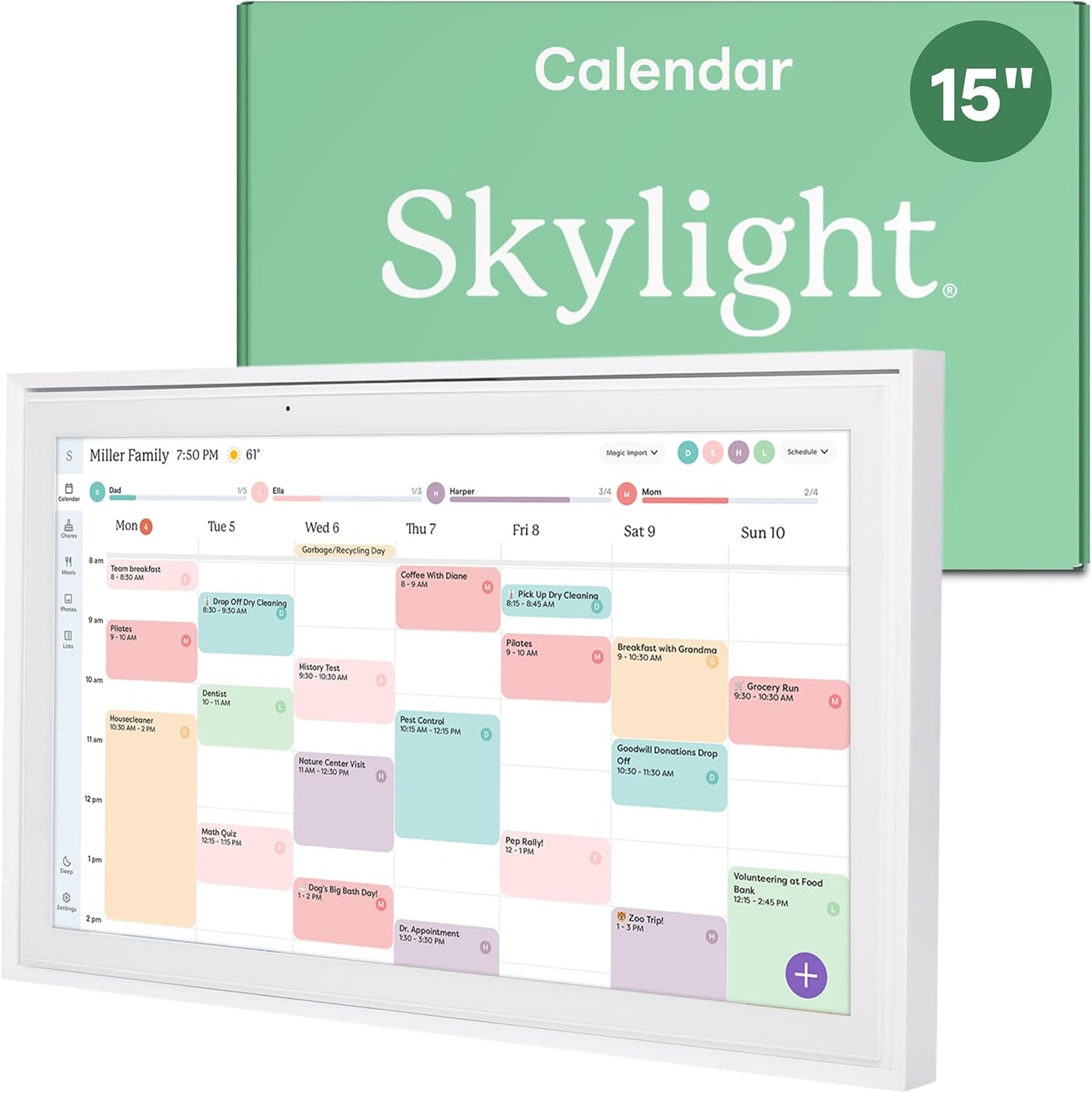 Calendar: 15-Inch Wall Planner Digital Calendar & Chore Chart, Smart Touchscreen Interactive Display for Family Schedules – Wall Mount Included, Great for Organizing Your 2026 Calendar